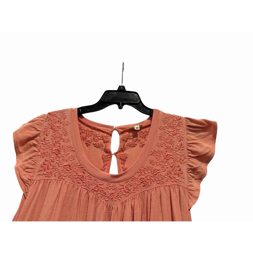 POL Top Sleeveless Coral Embroidered Boho Flowy Ruffle M - Picture 3 of 12